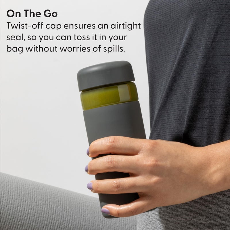 WP W&P Porter Glass Wide Mouth Bottle w/ Protective Silicone Sleeve | Charcoal 16 Ounces | On-the-Go | Reusable Bottle | Portable and Lightweight | Dishwasher Safe - Image 3